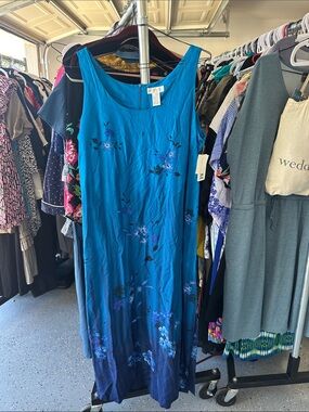 Worthington Sleeveless Teal-Blue Floral Maxi Dress NWT